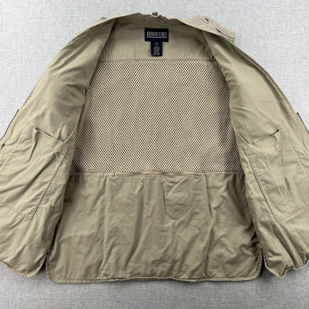 Lands‎ End Khaki Cotton Multi Pocket Utility Fishing Vest Men Medium Safari GORP